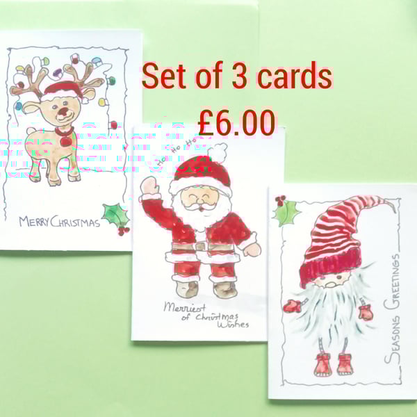 Set of Three Christmas Cards - B, blank inside and envelopes included