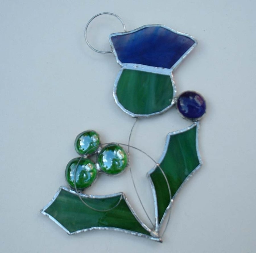 Hand made stained glass thistle suncatcher - single