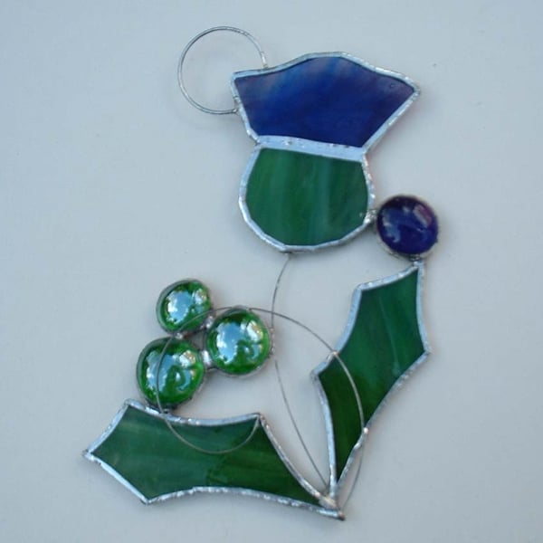 Hand made stained glass thistle suncatcher - single
