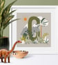 Dinosaur Initial Personalised Print - nursery art or child's bedroom - Image 1