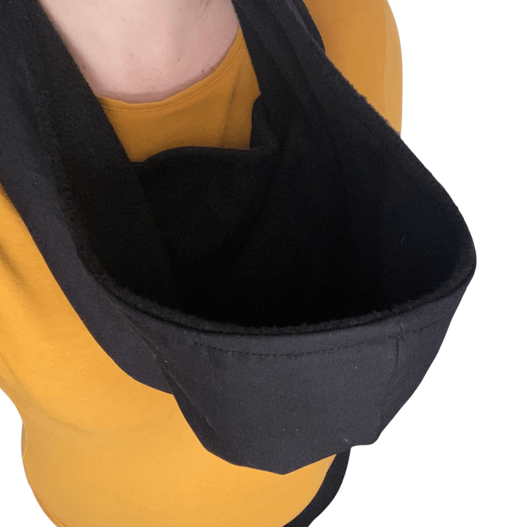 Black bonding scarf for hedgehogs and small pets. Fleece lined.