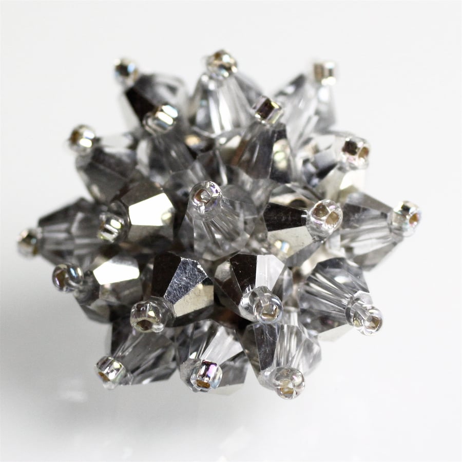 Metallic 'Diamond' Crystal Bead Brooch - UK Free Post