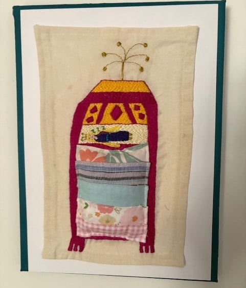 Princess and the pea textile art picture.