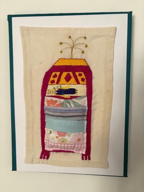 Princess and the pea textile art picture.