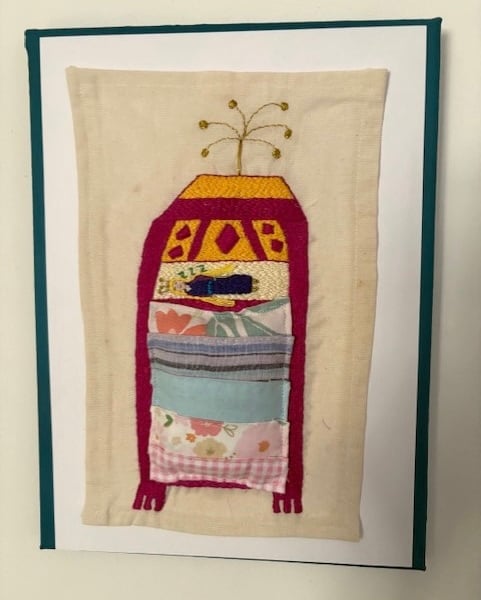 Princess and the pea textile art picture.