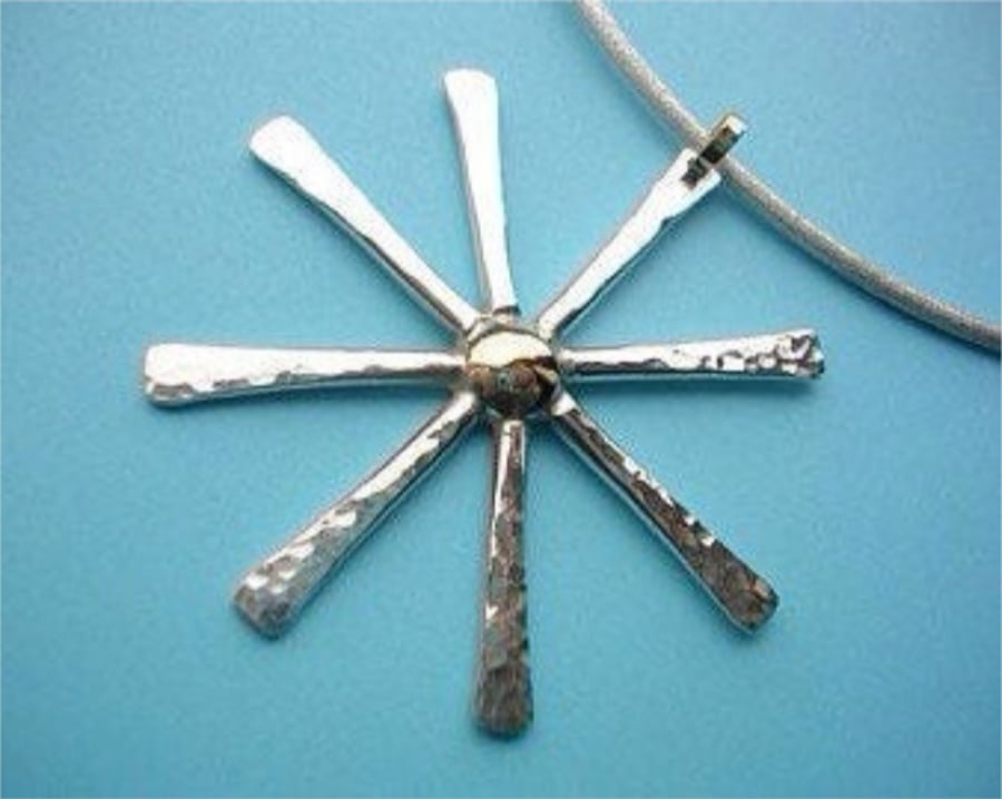 Large Starburst Necklet. Sterling Silver and Solid 9CT Gold.