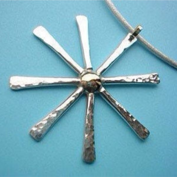 Large Starburst Necklet. Sterling Silver and Solid 9CT Gold.
