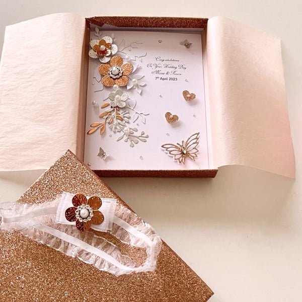 Handmade Personalised Wedding Card, Dried Flower Anniversary Card