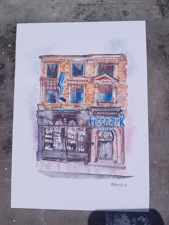 Electrik Warehouse 'Shindie' Liverpool Watercolour print