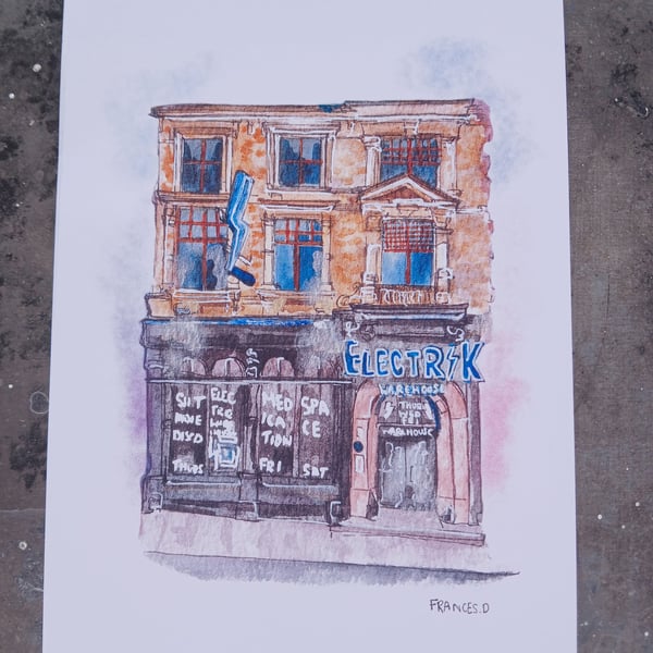 Electrik Warehouse 'Shindie' Liverpool Watercolour print