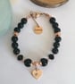 Rose gold & black beaded bracelet heart charm and rhinestones - Image 6
