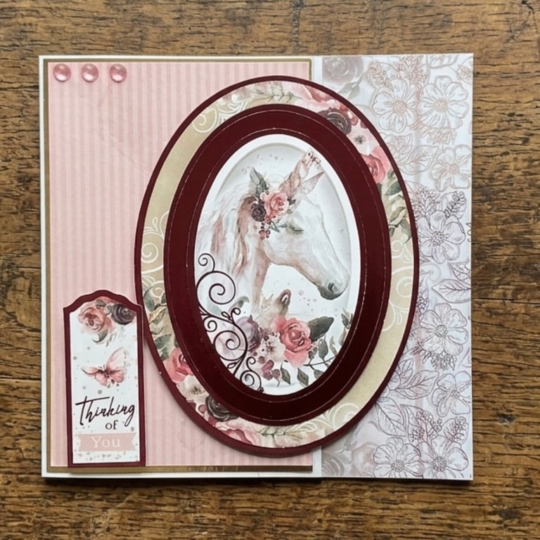 Floral Unicorn Thinking of You Card. Thinking of You Card.