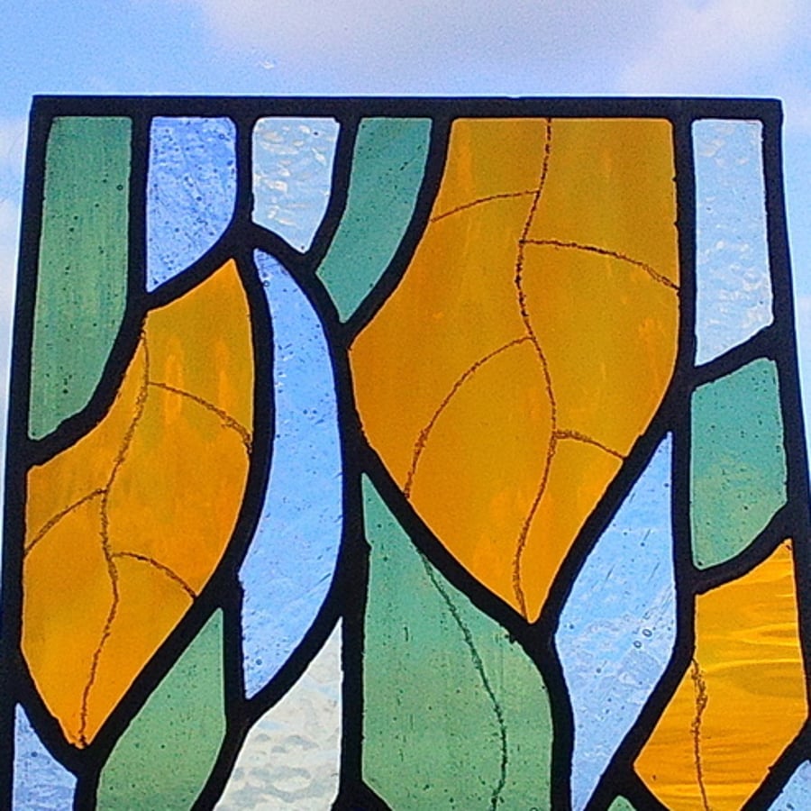 Art Deco Leaves Stained Glass Panel