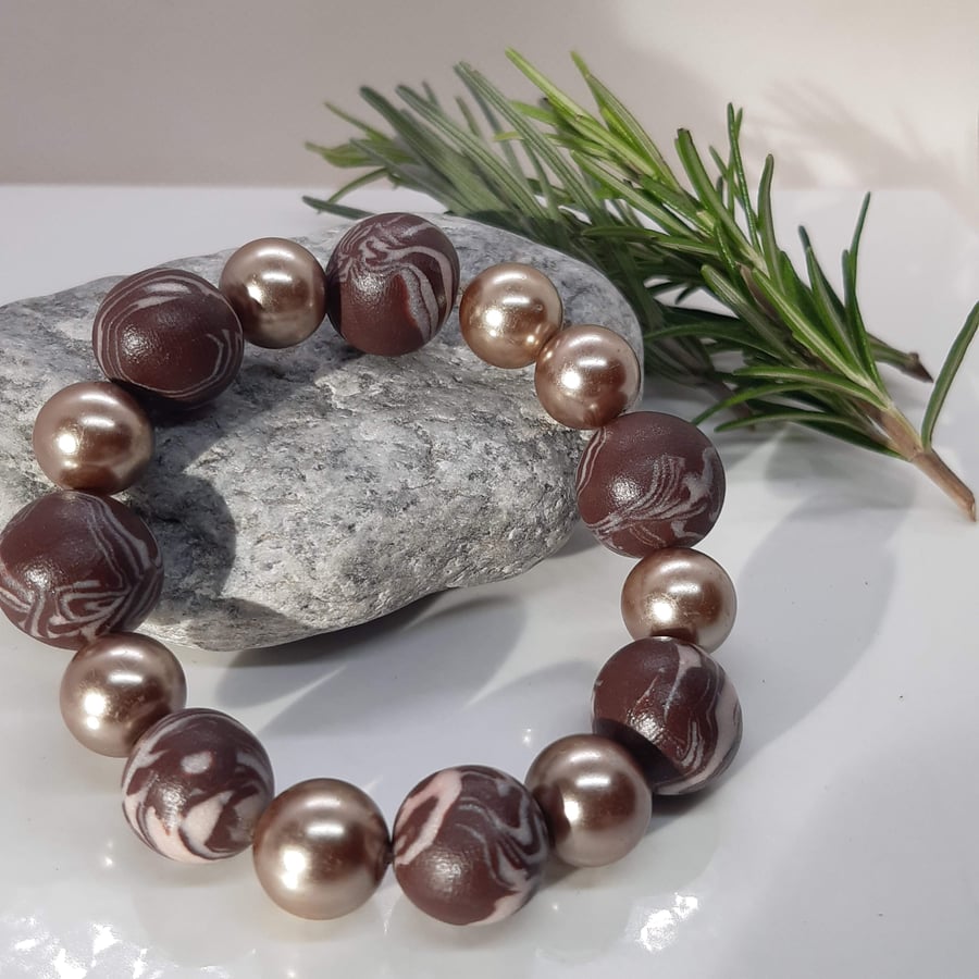 Chocolate brown and pastel pink bracelet