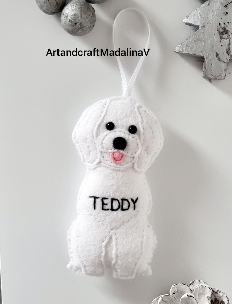 Bichon, Bichon Frise, Personalised Bichon Frise felt decoration, Memorial Dog ha