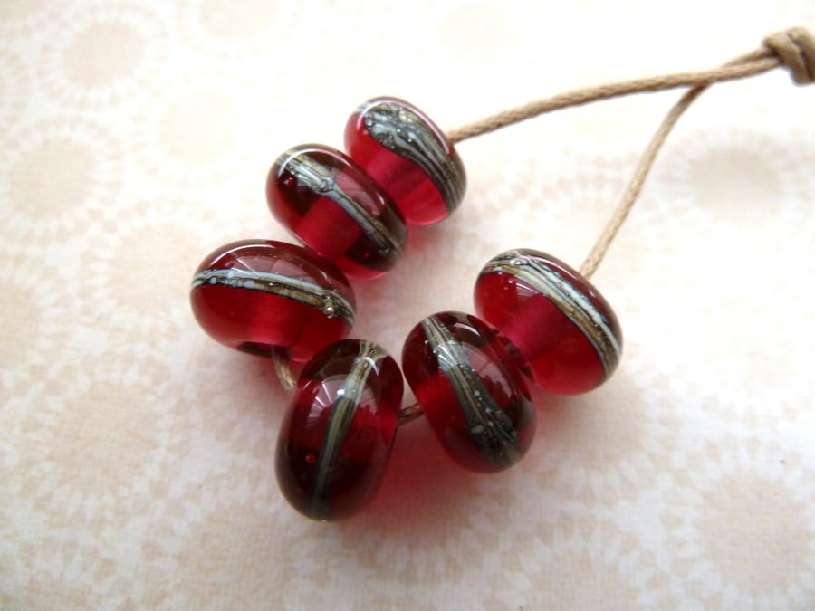 handmade lampwork red wrapped beads