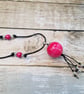 Large stylish boho wooden pendant necklace (pink and silver) - Image 2