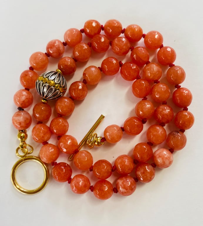 Amber coloured Chalconey hand knotted beaded necklace 