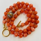 Amber coloured Chalconey hand knotted beaded necklace 