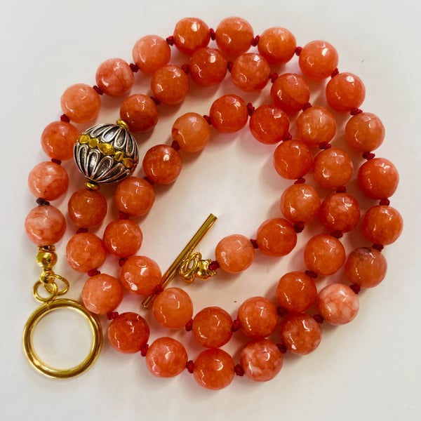 Amber coloured Chalconey hand knotted beaded necklace 