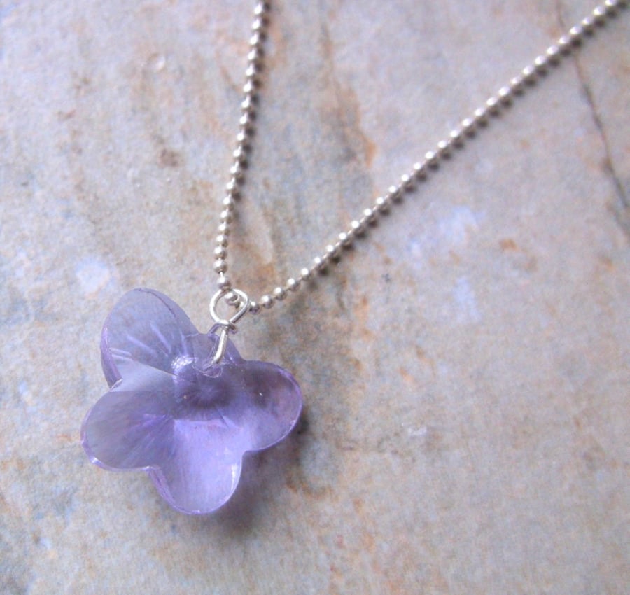 Lilac Crystal Butterfly Pendant on a Sterling Silver Chain
