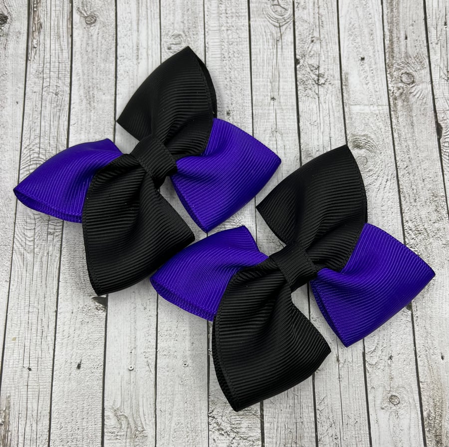 Black and Purple Square Double with Bows on Clips (pair)