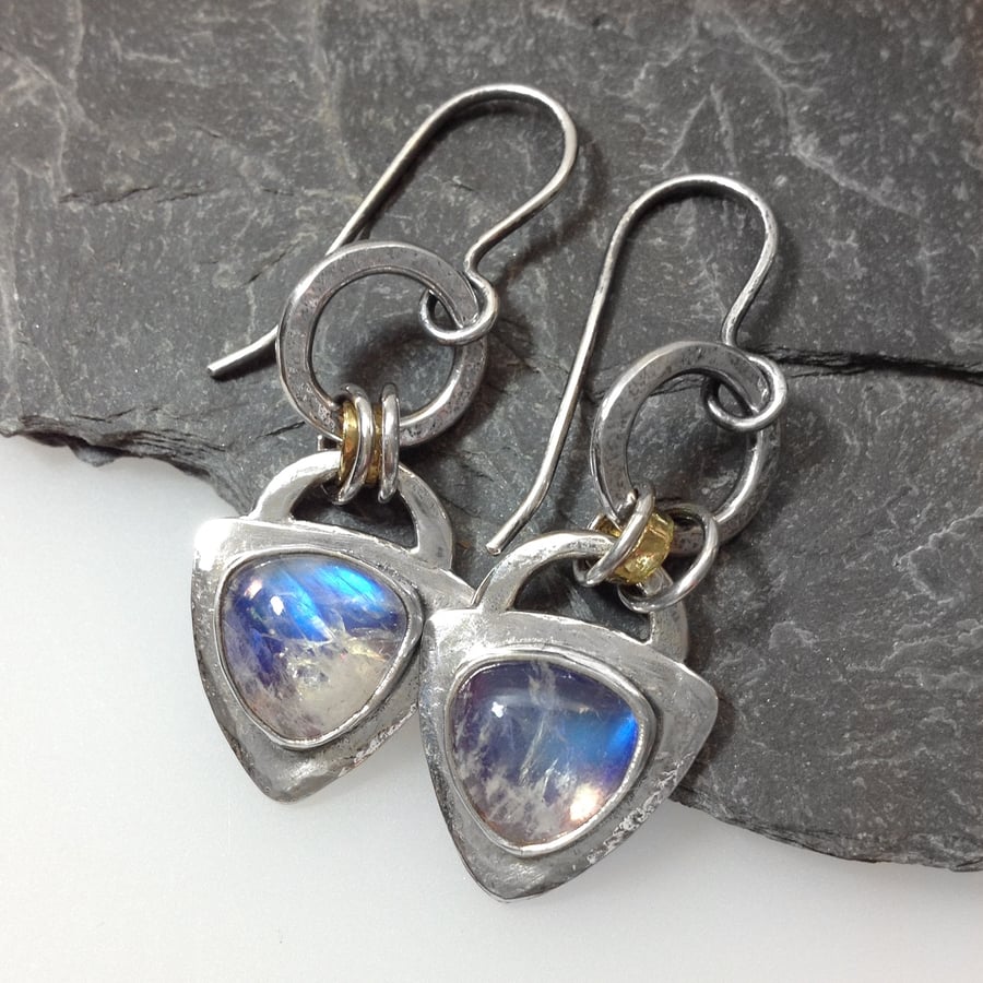 Silver 18ct gold and moonstone earrings