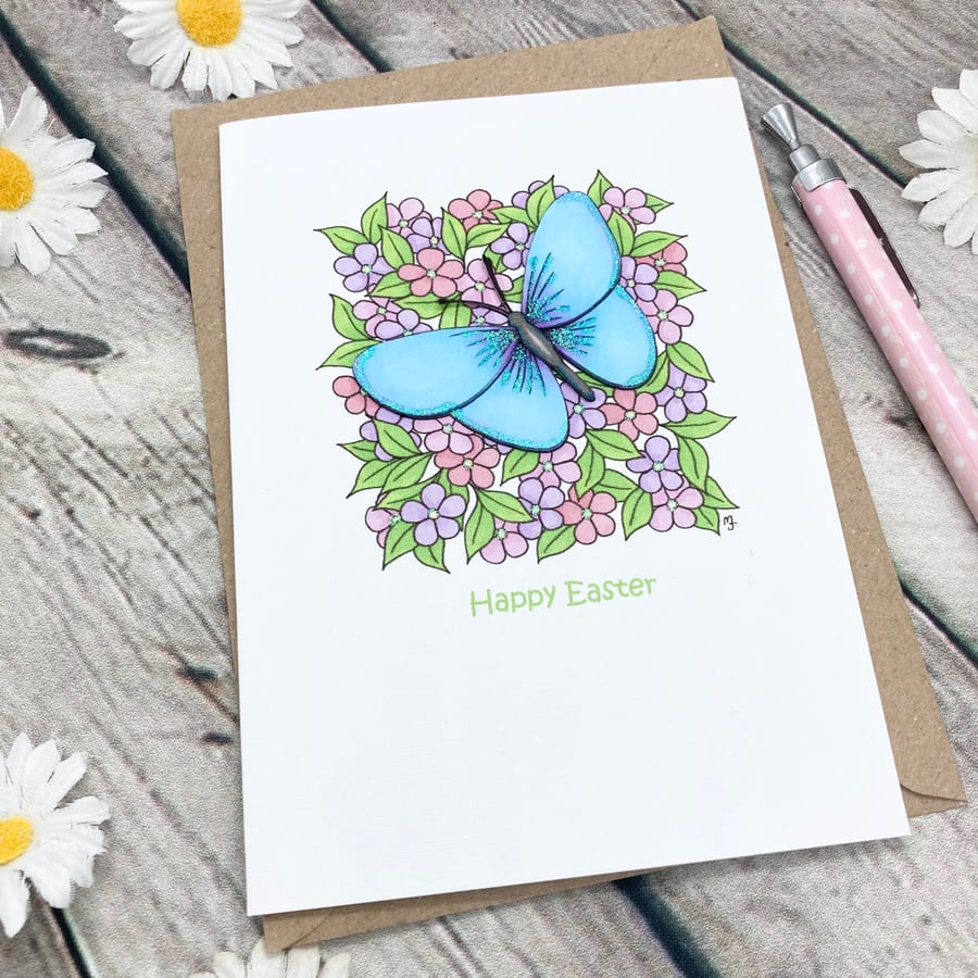 SECONDS SUNDAY - Blue Butterfly Greetings Card - Happy Easter
