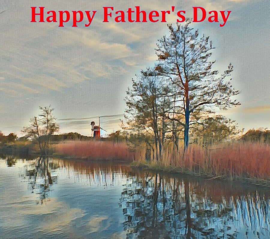 Father's Day Card Norfolk Broads Windmill 