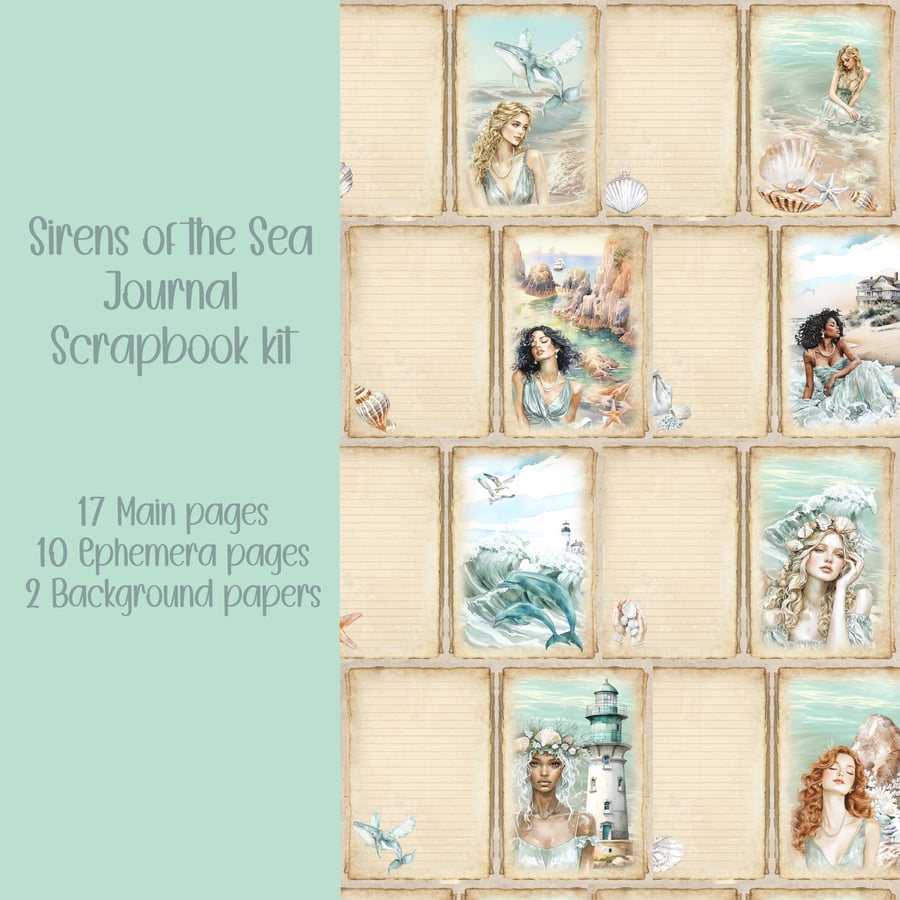 Sirens of the Sea Scrapbooking, Ephemera, Journal, Digital Download