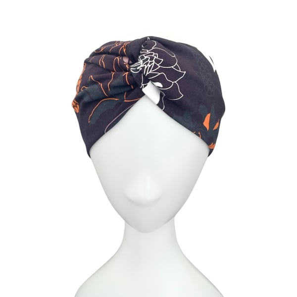 Wide Floral Womens Headband, Twisted Aubergine Purple Turban Headband
