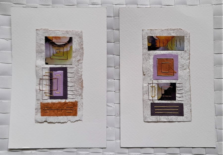 Pretty Patterned Purple Orange Yellow Handstitched Geometric Small Art Pictures