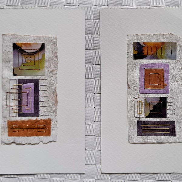 Pretty Patterned Purple Orange Yellow Handstitched Geometric Small Art Pictures