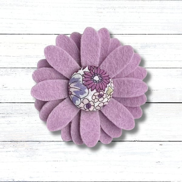 Handmade Felt Lilac Flower Brooch, Eco Friendly Upcycled Fabric, Gift Boxed