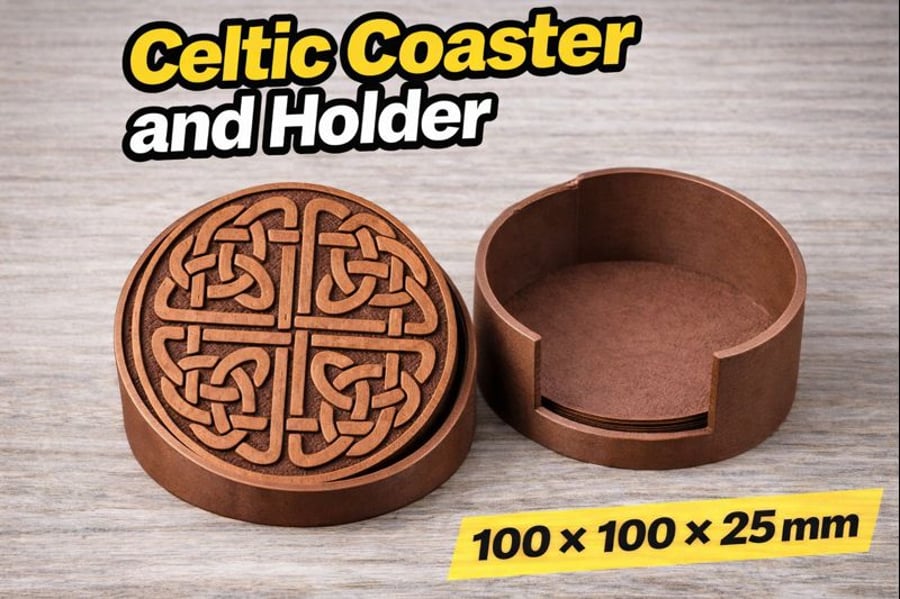 Celtic Coaster and Holder - 100 - 100 - 25mm