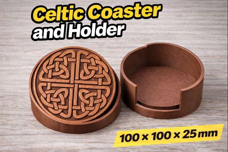 Celtic Coaster and Holder - 100 - 100 - 25mm