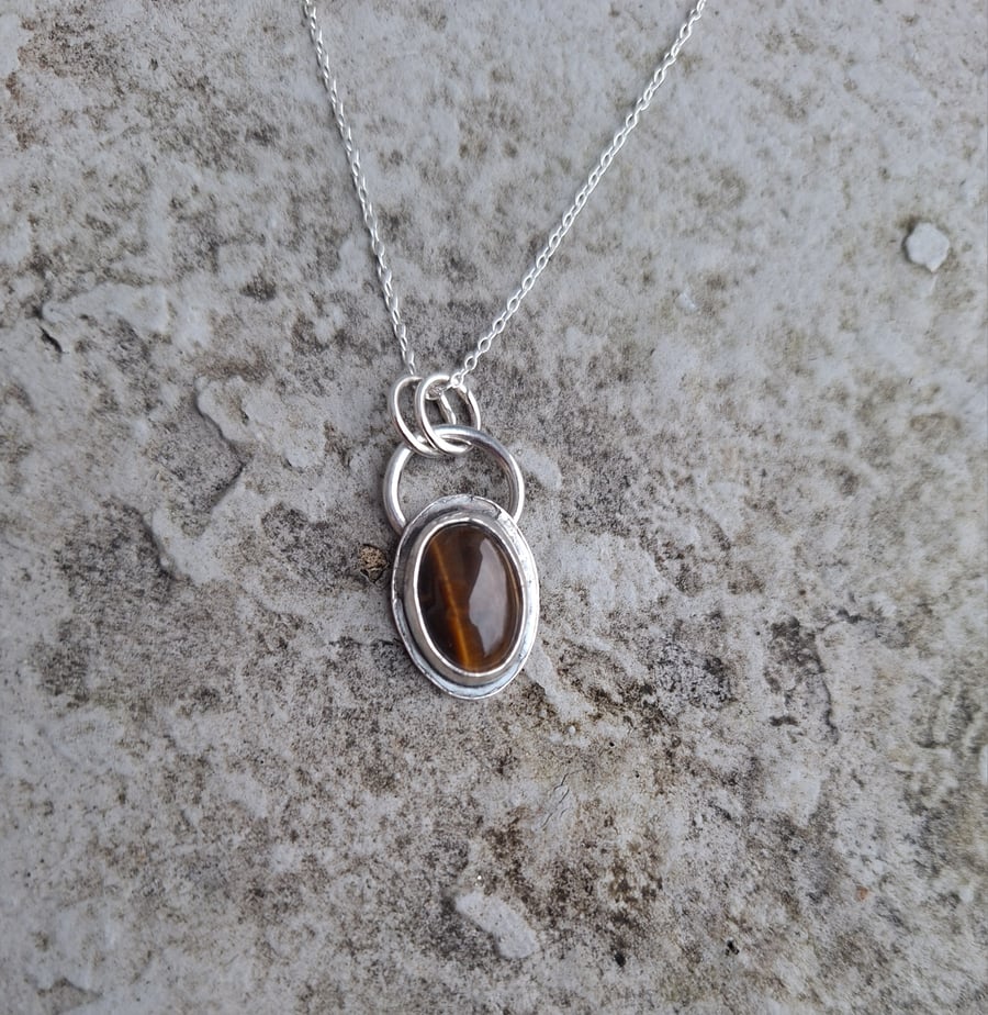  Oval Tigers Eye Cabochon Sterling Silver Pendant