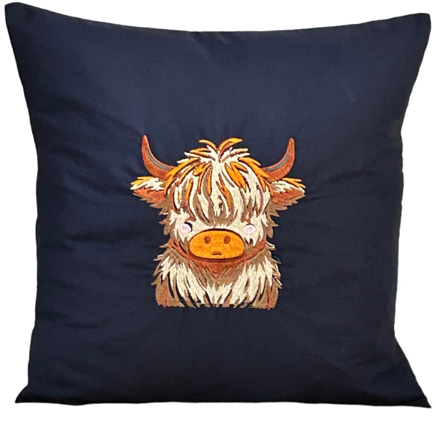 Cow Embroidered Cushion Cover 16”x 16” Gift Idea