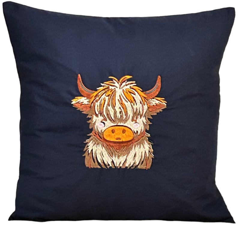 Cow Embroidered Cushion Cover 16”x 16” Gift Idea