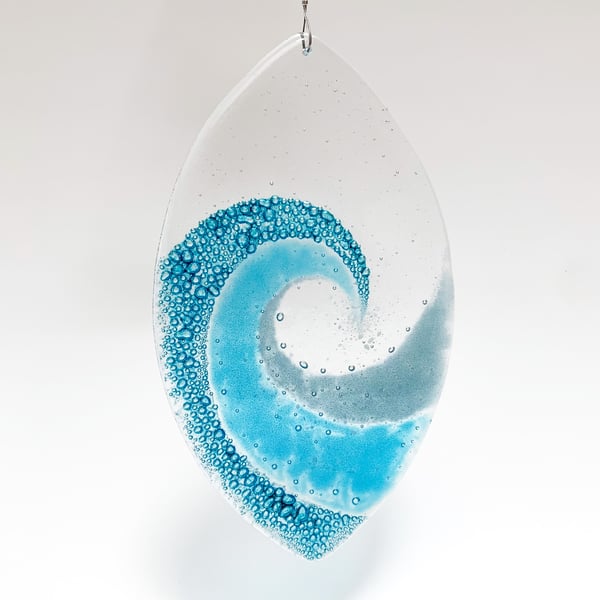 Fused Glass Coastal Ellipse Hanging - Handmade Glass Suncatcher