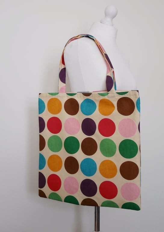 Giant Smarties - Large Square Cotton Tote Bag with Polka Dot Print