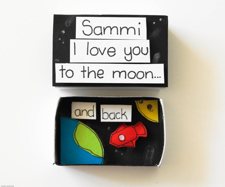 Love you to the Moon and Back Personalised matchbook GIFT, Valentines, Birthday