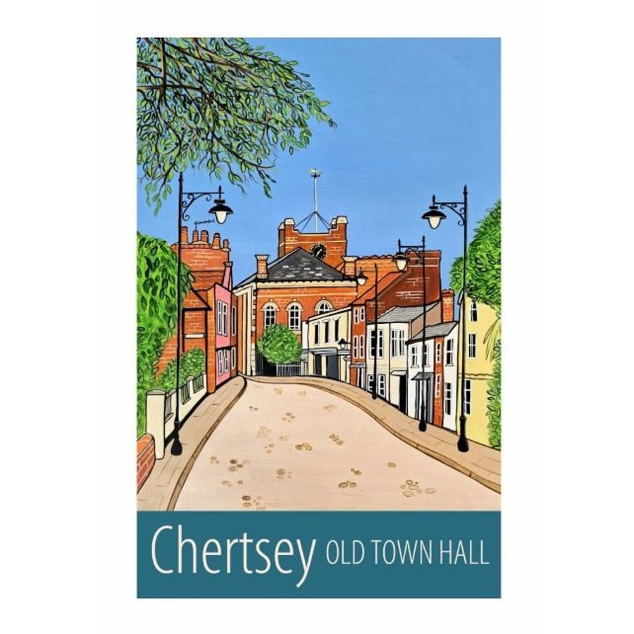 Chertsey Old Town Hall travel poster print by Susie West