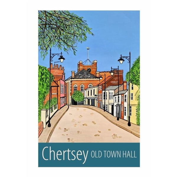 Chertsey Old Town Hall travel poster print by Susie West