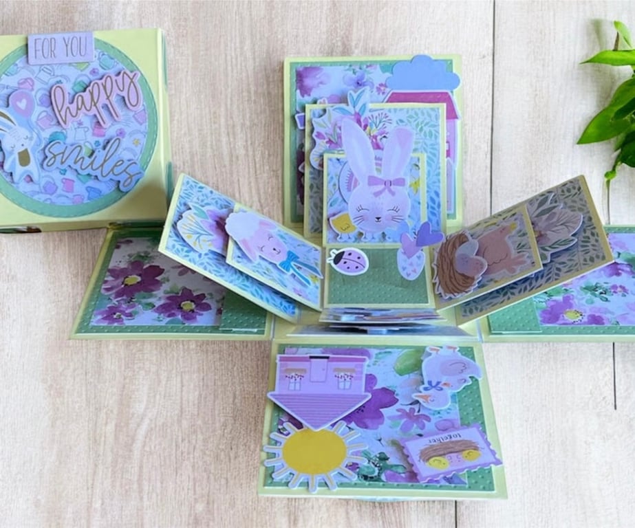 3D Spring Inspired Exploding Box Card. Keepsake 3D Card. Pop Up Box