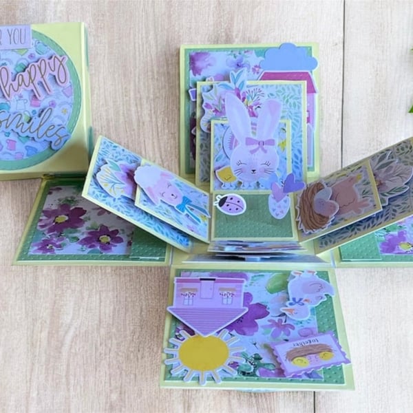 3D Spring Inspired Exploding Box Card. Keepsake 3D Card. Pop Up Box