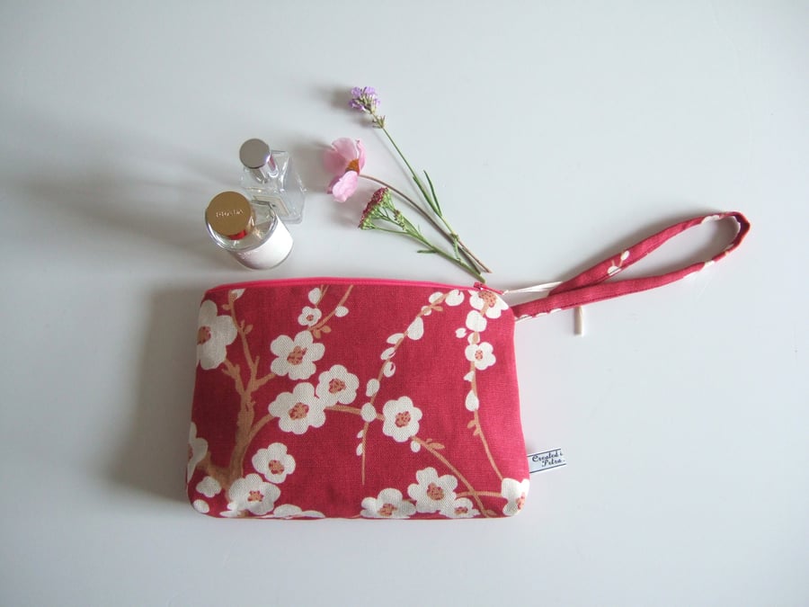 Sale Clutch bag or toiletries bag made in a cherry blossom print