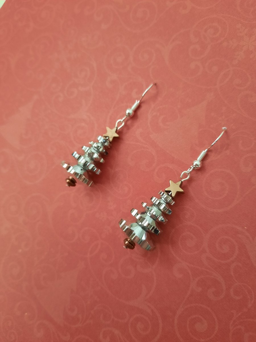 Silver Christmas Tree Earrings