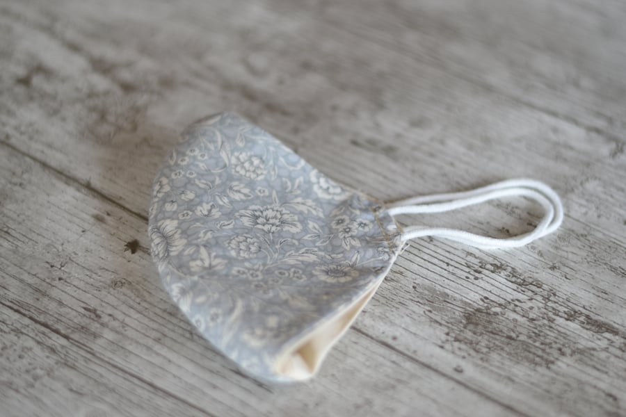 Light Grey Flower or Light Grey Polka Dot Face Mask