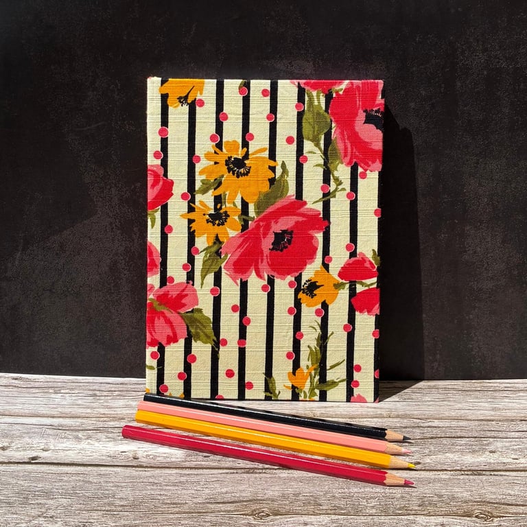Handmade A5 Journal with 'Woodstock' Floral & Spotty 1950's Vintage Fabric